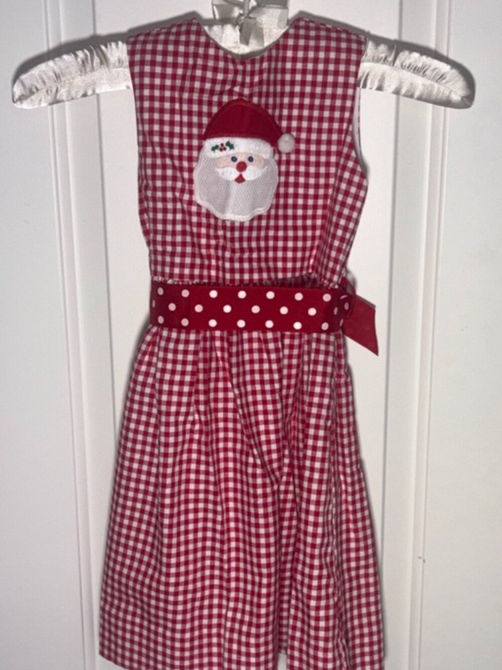The Bailey Boys Girls Gingham White Dress Embroidered Santa Polka Dot Tie sz. 2T